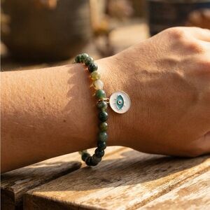 Elegant Green Beaded Bracelet with Eye Charm